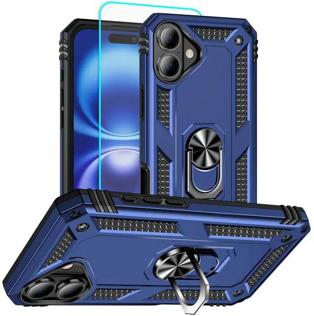 Main image of for iPhone 16 Case with Screen Protector: 360°Grade Rotatable Kickstand (Non-Slip) Military-Grade Drop and Shock Protection - Case for iPhone 16 (Blue)