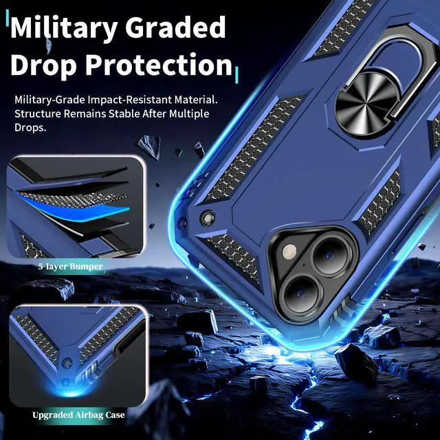 Alt view image 3 of 7 - for iPhone 16 Case with Screen Protector: 360°Grade Rotatable Kickstand (Non-Slip) Military-Grade Drop and Shock Protection - Case for iPhone 16 (Blue)