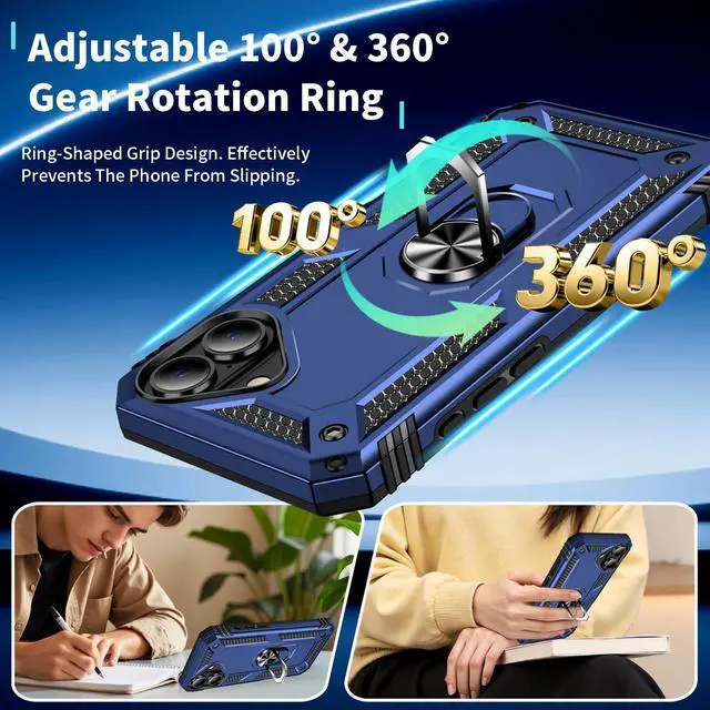 Alt view image 4 of 7 - for iPhone 16 Case with Screen Protector: 360°Grade Rotatable Kickstand (Non-Slip) Military-Grade Drop and Shock Protection - Case for iPhone 16 (Blue)