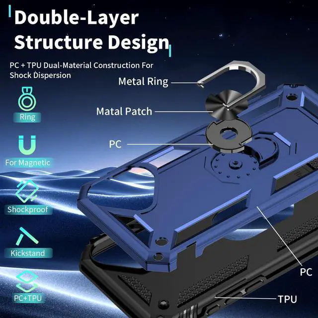 Alt view image 5 of 7 - for iPhone 16 Case with Screen Protector: 360°Grade Rotatable Kickstand (Non-Slip) Military-Grade Drop and Shock Protection - Case for iPhone 16 (Blue)