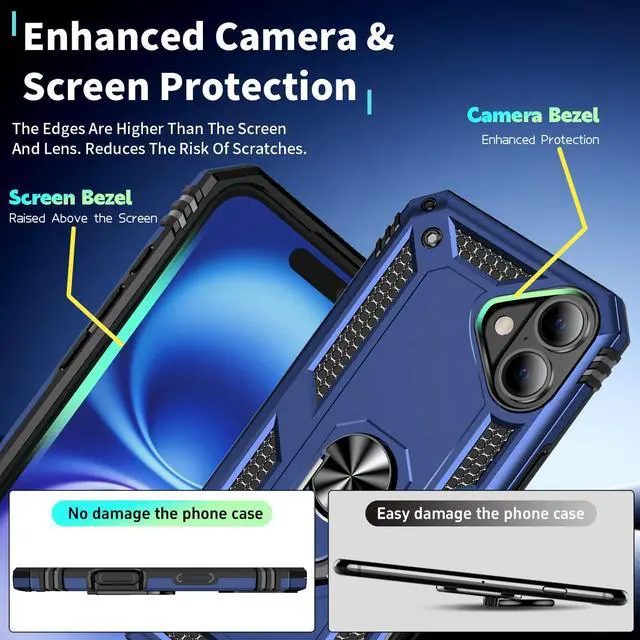 Alt view image 6 of 7 - for iPhone 16 Case with Screen Protector: 360°Grade Rotatable Kickstand (Non-Slip) Military-Grade Drop and Shock Protection - Case for iPhone 16 (Blue)