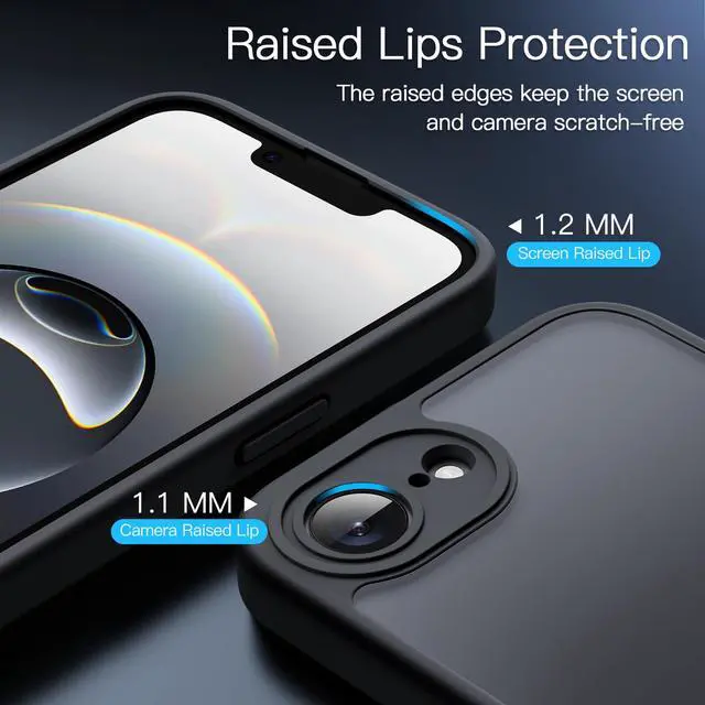 Alt view image 5 of 6 - Matte Case for iPhone 17e (2026) / iPhone 16e, Shockproof Military Grade Drop Protection, Frosted Translucent Back Phone Cover, Anti-Fingerprint, 6.1-Inch Display (Black)