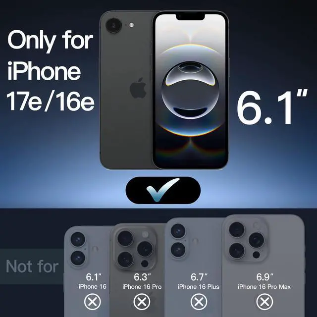 Alt view image 2 of 6 - Matte Case for iPhone 17e (2026) / iPhone 16e, Shockproof Military Grade Drop Protection, Frosted Translucent Back Phone Cover, Anti-Fingerprint, 6.1-Inch Display (Black)