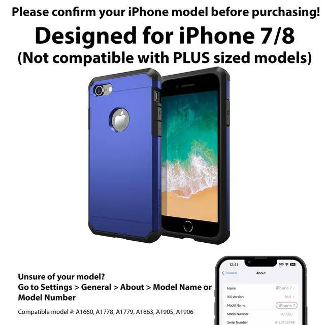 Alt view image 3 of 7 - for iPhone 7 Case/iPhone 8 Case, Heavy Duty Dual Layer Protection Cover (Navy Blue)