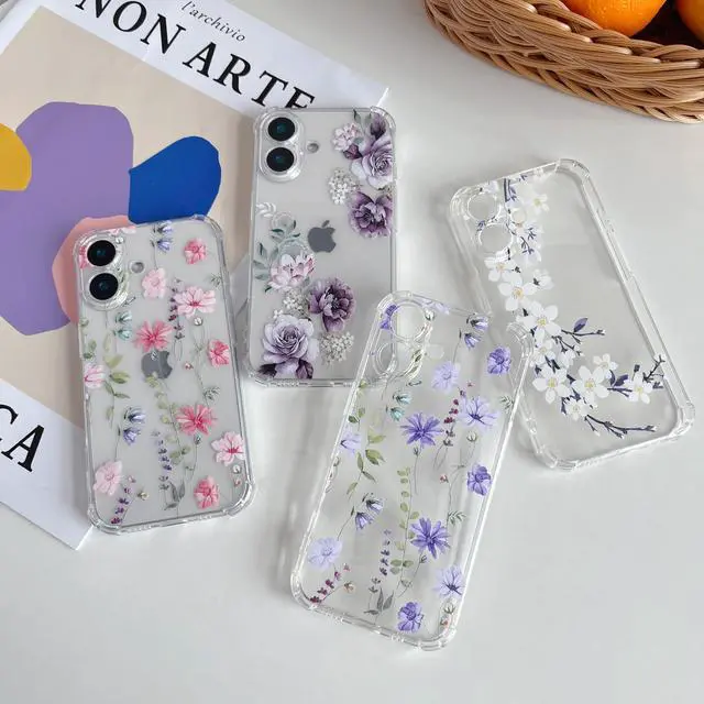 Alt view image 7 of 7 - Soft Case Compatible with iPhone 17, Clear Floral Flower Pattern Print Design Flexible TPU Shockproof Cover for Women Girls, Flower Protective Phone Case, Purple Peony
