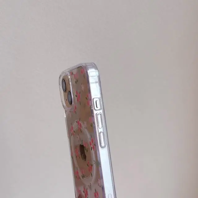 Alt view image 5 of 7 - Magnetic for iPhone 15 Case Compatible with Magsafe, Cute Floral Flower Aesthetic Phone Case Slim Clear Anti-Yellowing Shockproof Phone Cover for Girls Women - Pink