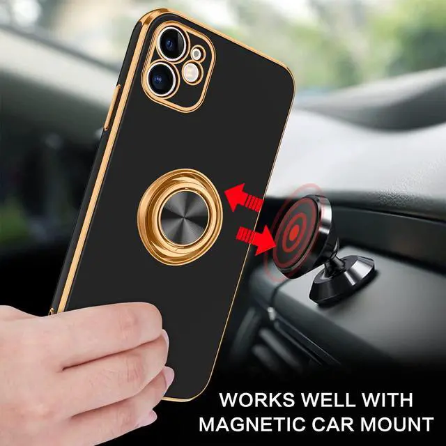 Alt view image 3 of 7 - for iPhone 11 Case with 360° Ring Holder, Shockproof Slim Kickstand Magnetic Support Car Mount Women Men Non-Slip Protective Phone Case for iPhone 11 6.1", Black/Gold