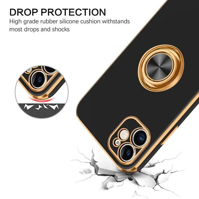 Alt view image 6 of 7 - for iPhone 11 Case with 360° Ring Holder, Shockproof Slim Kickstand Magnetic Support Car Mount Women Men Non-Slip Protective Phone Case for iPhone 11 6.1", Black/Gold