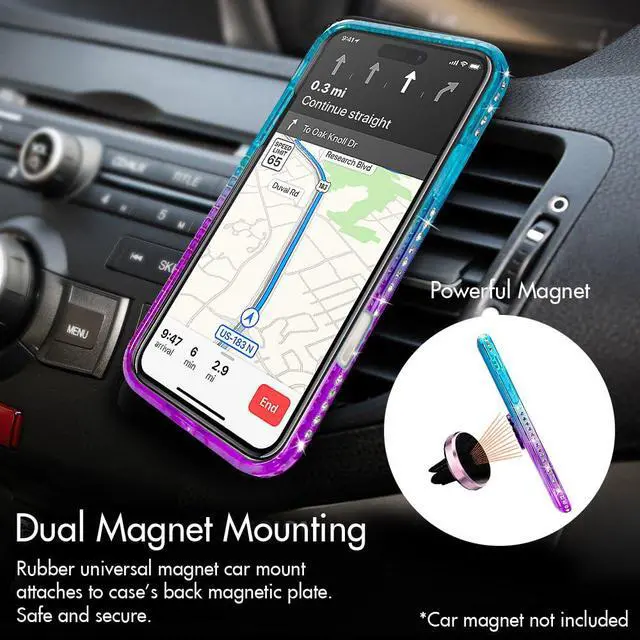 Alt view image 4 of 7 - for iPhone 16 Case, Moving Liquid Holographic Sparkle Glitter Case with Kickstand, Girls Women Bling Diamond Ring Protective Case for iPhone 16 - Purple