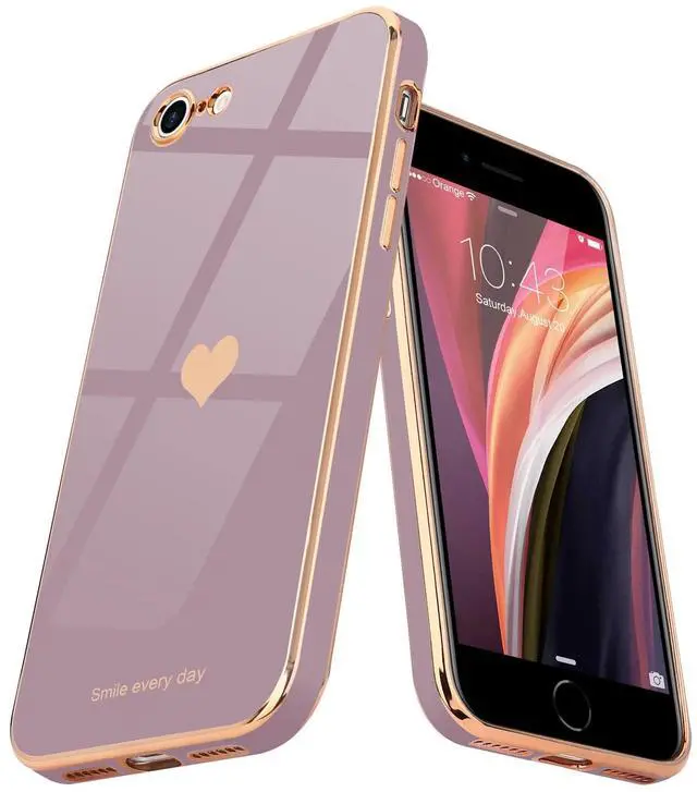 Main image of for iPhone SE 2020/2022 Case, for iPhone 7 Case, for iPhone 8 Phone Case for Women Girl Cute Love-Heart Luxury Bling Soft Cover Camera Protection Bumper Silicone Shockproof Case, Lavender