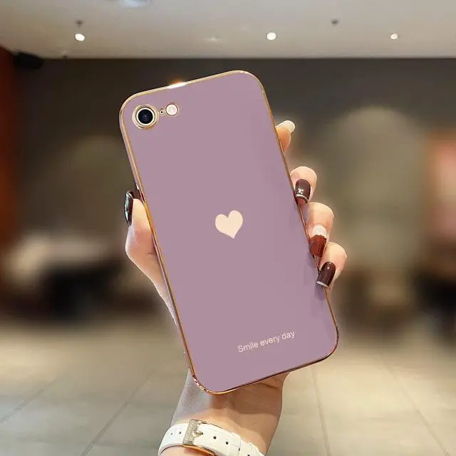 Alt view image 2 of 7 - for iPhone SE 2020/2022 Case, for iPhone 7 Case, for iPhone 8 Phone Case for Women Girl Cute Love-Heart Luxury Bling Soft Cover Camera Protection Bumper Silicone Shockproof Case, Lavender