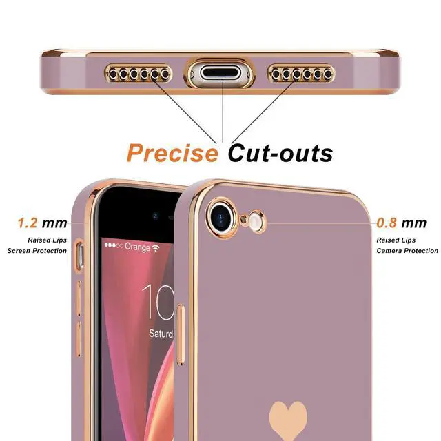 Alt view image 3 of 7 - for iPhone SE 2020/2022 Case, for iPhone 7 Case, for iPhone 8 Phone Case for Women Girl Cute Love-Heart Luxury Bling Soft Cover Camera Protection Bumper Silicone Shockproof Case, Lavender