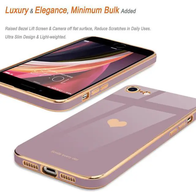 Alt view image 4 of 7 - for iPhone SE 2020/2022 Case, for iPhone 7 Case, for iPhone 8 Phone Case for Women Girl Cute Love-Heart Luxury Bling Soft Cover Camera Protection Bumper Silicone Shockproof Case, Lavender