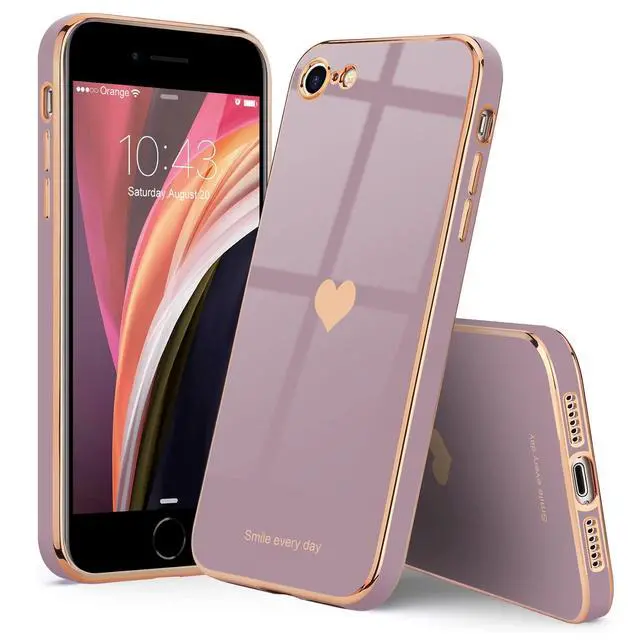 Alt view image 7 of 7 - for iPhone SE 2020/2022 Case, for iPhone 7 Case, for iPhone 8 Phone Case for Women Girl Cute Love-Heart Luxury Bling Soft Cover Camera Protection Bumper Silicone Shockproof Case, Lavender