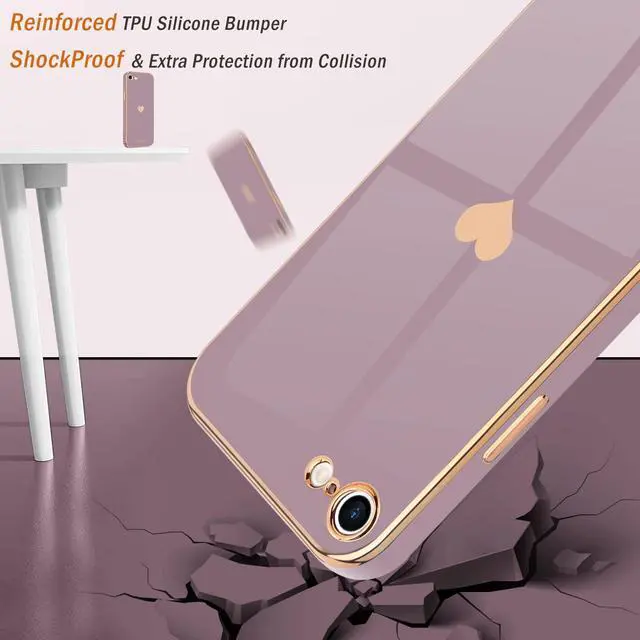 Alt view image 5 of 7 - for iPhone SE 2020/2022 Case, for iPhone 7 Case, for iPhone 8 Phone Case for Women Girl Cute Love-Heart Luxury Bling Soft Cover Camera Protection Bumper Silicone Shockproof Case, Lavender