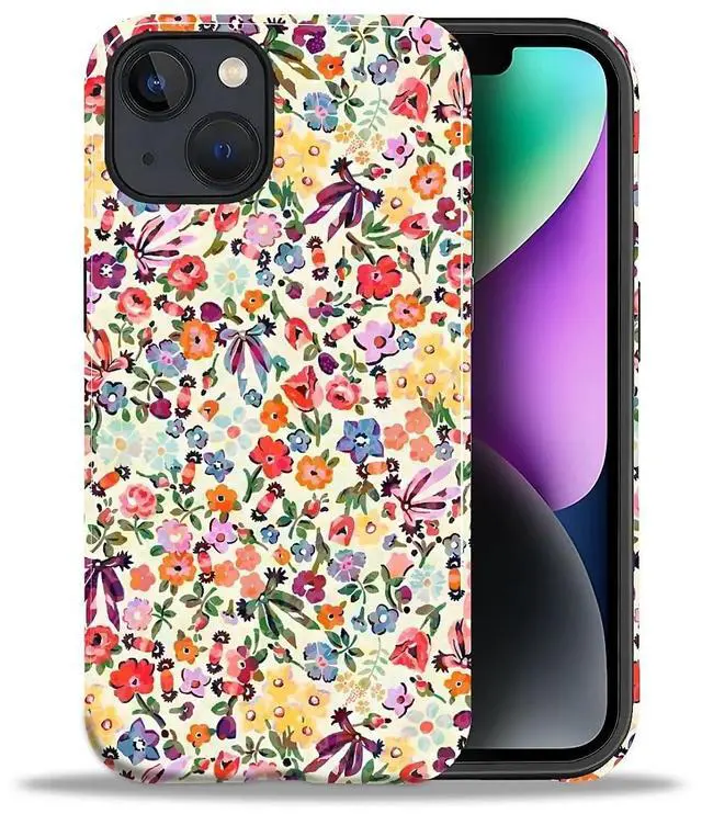 Main image of Case for iPhone 13/14,Shockproof TPU Bumper Drop Protection Hybrid 2-Layer Hard Cover for iPhone 13/14-Small Flowers-Bow