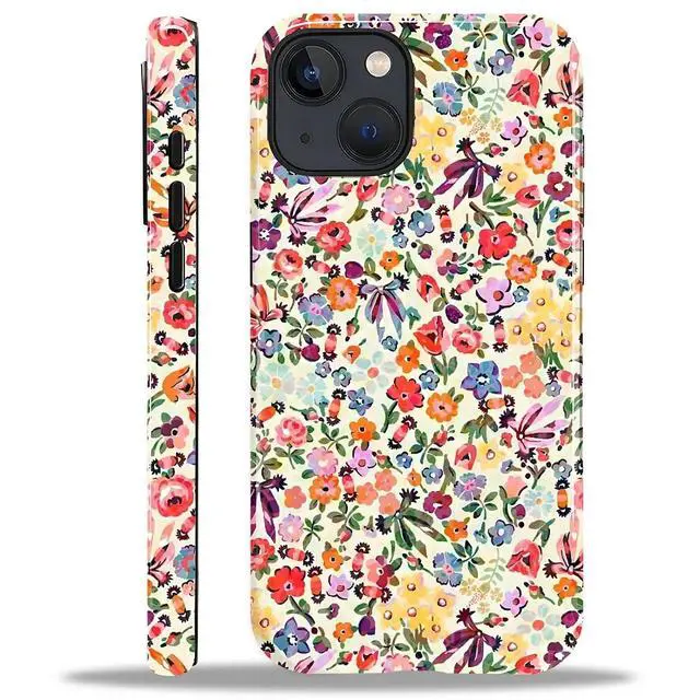 Alt view image 2 of 7 - Case for iPhone 13/14,Shockproof TPU Bumper Drop Protection Hybrid 2-Layer Hard Cover for iPhone 13/14-Small Flowers-Bow