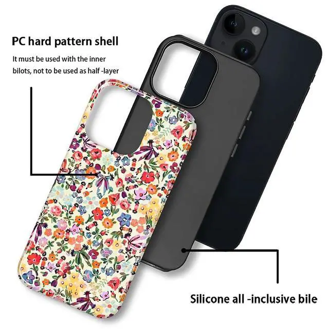 Alt view image 3 of 7 - Case for iPhone 13/14,Shockproof TPU Bumper Drop Protection Hybrid 2-Layer Hard Cover for iPhone 13/14-Small Flowers-Bow