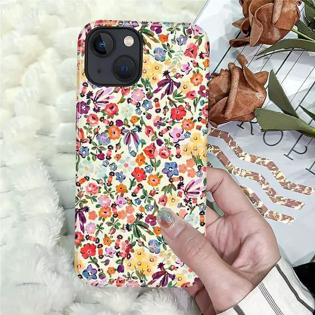 Alt view image 4 of 7 - Case for iPhone 13/14,Shockproof TPU Bumper Drop Protection Hybrid 2-Layer Hard Cover for iPhone 13/14-Small Flowers-Bow
