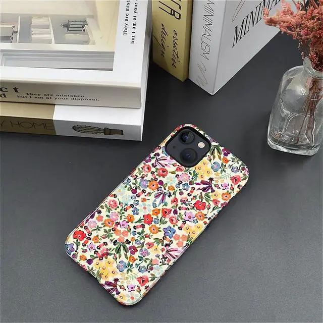 Alt view image 5 of 7 - Case for iPhone 13/14,Shockproof TPU Bumper Drop Protection Hybrid 2-Layer Hard Cover for iPhone 13/14-Small Flowers-Bow