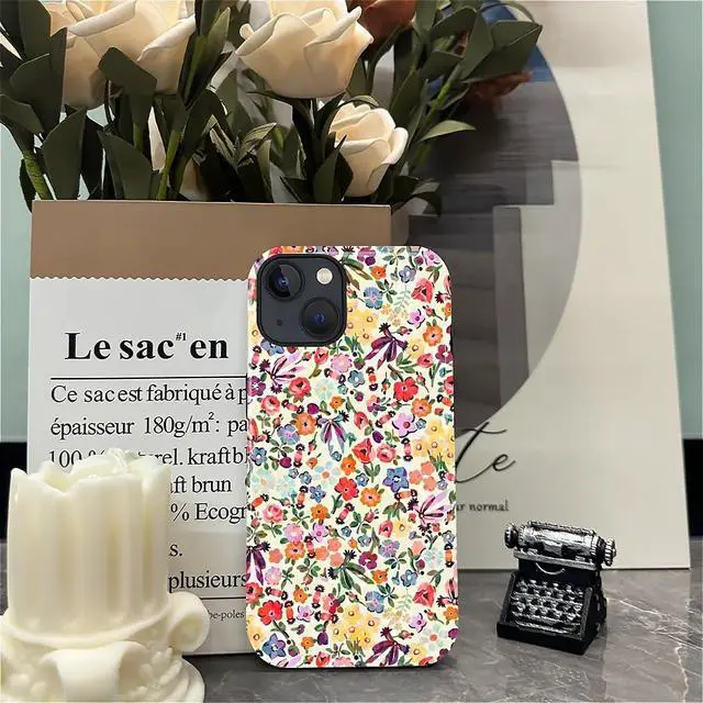 Alt view image 7 of 7 - Case for iPhone 13/14,Shockproof TPU Bumper Drop Protection Hybrid 2-Layer Hard Cover for iPhone 13/14-Small Flowers-Bow