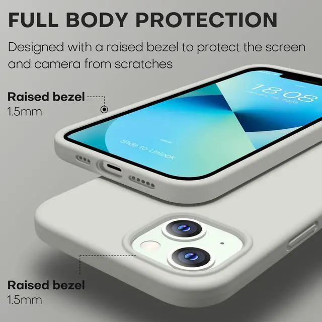 Alt view image 4 of 7 - Heavy-Duty Silicone Case for iPhone 13 - Military Drop Protection, Elevated Screen & Camera Protection, Scratch-Free Interior, Stone