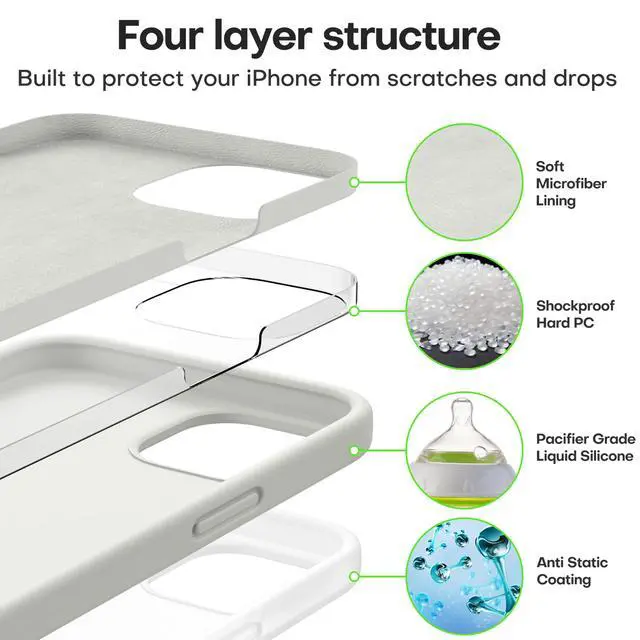 Alt view image 6 of 7 - Heavy-Duty Silicone Case for iPhone 13 - Military Drop Protection, Elevated Screen & Camera Protection, Scratch-Free Interior, Stone