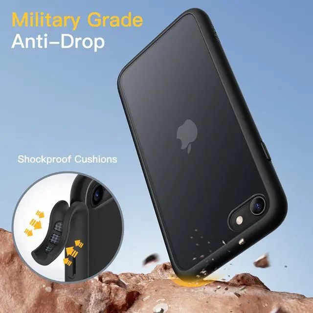 Alt view image 3 of 6 - Matte Case for iPhone SE 3/2 (2022/2020), iPhone 8/7, 4.7-Inch, Shockproof Military Grade Drop Protection, Frosted Translucent Back Phone Cover, Anti-Fingerprint (Black)