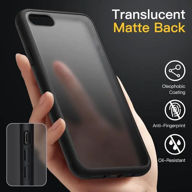 Alt view image 4 of 6 - Matte Case for iPhone SE 3/2 (2022/2020), iPhone 8/7, 4.7-Inch, Shockproof Military Grade Drop Protection, Frosted Translucent Back Phone Cover, Anti-Fingerprint (Black)