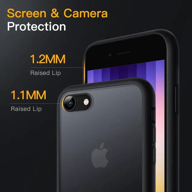 Alt view image 5 of 6 - Matte Case for iPhone SE 3/2 (2022/2020), iPhone 8/7, 4.7-Inch, Shockproof Military Grade Drop Protection, Frosted Translucent Back Phone Cover, Anti-Fingerprint (Black)