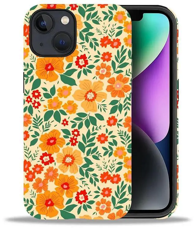 Main image of Case for iPhone 13/14,Shockproof TPU Bumper Drop Protection Hybrid 2-Layer Hard Cover for iPhone 13/14-Yellow Floral