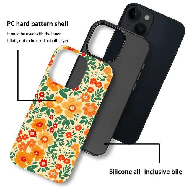 Alt view image 2 of 6 - Case for iPhone 13/14,Shockproof TPU Bumper Drop Protection Hybrid 2-Layer Hard Cover for iPhone 13/14-Yellow Floral