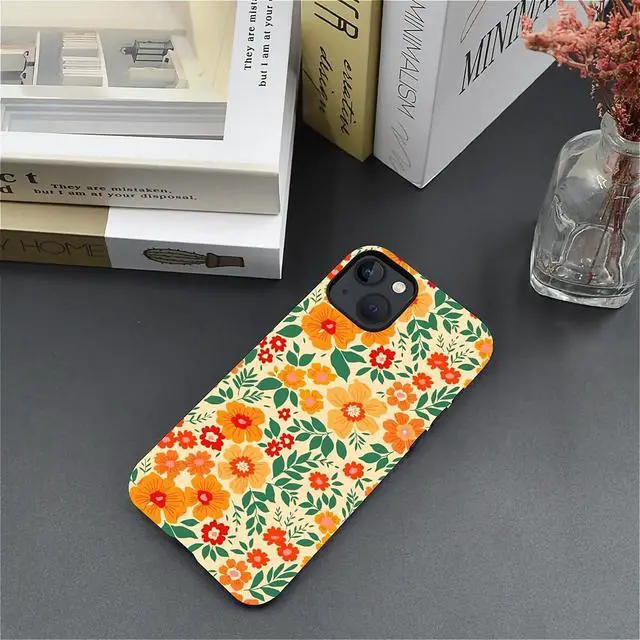 Alt view image 4 of 6 - Case for iPhone 13/14,Shockproof TPU Bumper Drop Protection Hybrid 2-Layer Hard Cover for iPhone 13/14-Yellow Floral