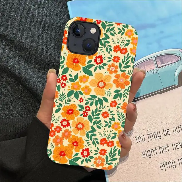 Alt view image 6 of 6 - Case for iPhone 13/14,Shockproof TPU Bumper Drop Protection Hybrid 2-Layer Hard Cover for iPhone 13/14-Yellow Floral