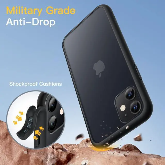 Alt view image 3 of 6 - Matte Case for iPhone 11 6.1-Inch, Shockproof Military Grade Drop Protection, Frosted Translucent Back Phone Cover, Anti-Fingerprint (Black)