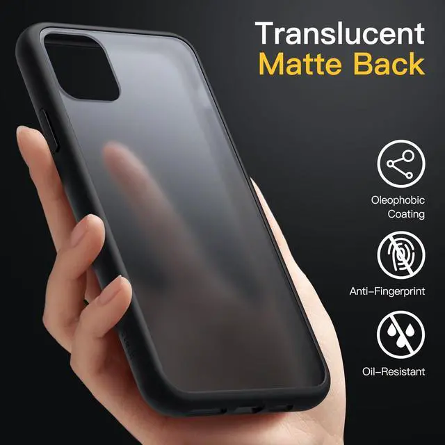 Alt view image 4 of 6 - Matte Case for iPhone 11 6.1-Inch, Shockproof Military Grade Drop Protection, Frosted Translucent Back Phone Cover, Anti-Fingerprint (Black)