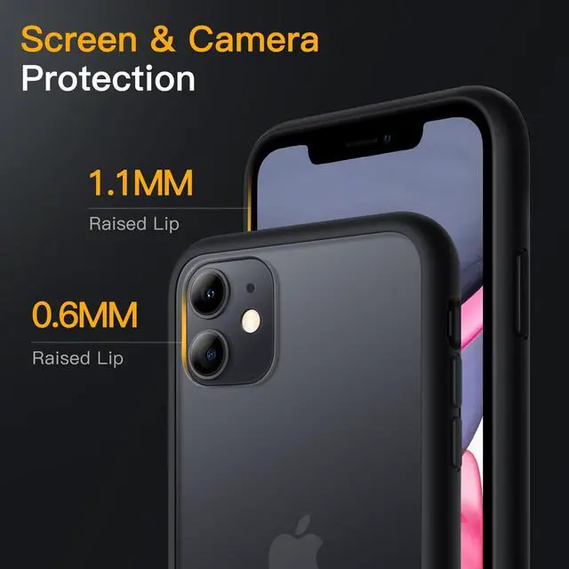 Alt view image 5 of 6 - Matte Case for iPhone 11 6.1-Inch, Shockproof Military Grade Drop Protection, Frosted Translucent Back Phone Cover, Anti-Fingerprint (Black)
