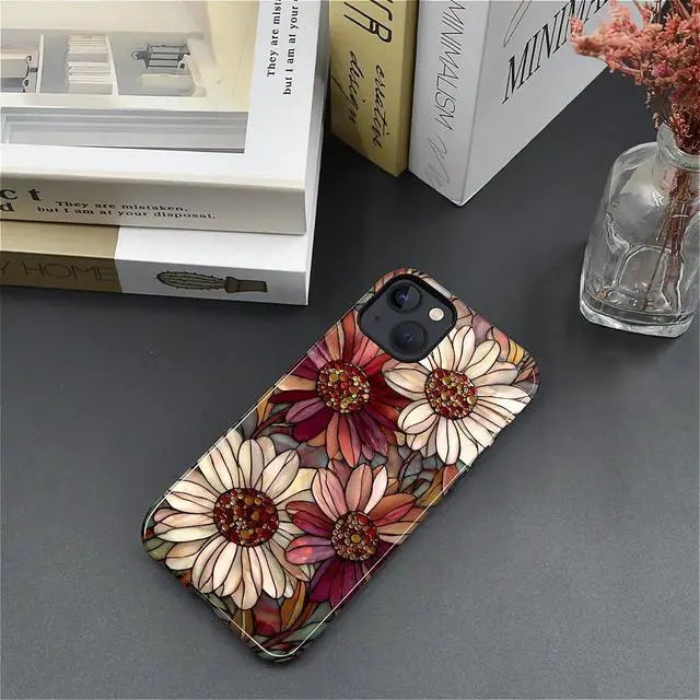 Alt view image 2 of 7 - Case for iPhone 13 iPhone 14,Durable Drop Protection Shockproof Silicone + Hard PC 2 in 1 Hybrid Protective Cover with Stylish Pattern Design - Romantic Love Flower