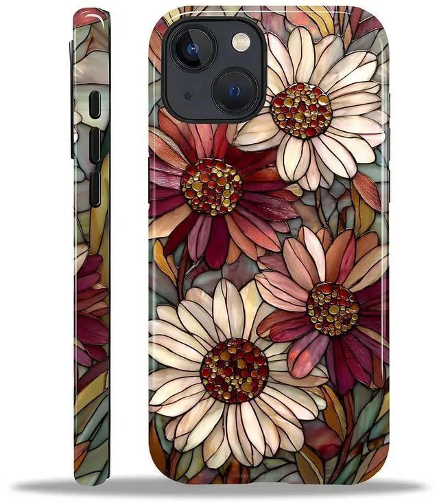 Main image of Case for iPhone 13 iPhone 14,Durable Drop Protection Shockproof Silicone + Hard PC 2 in 1 Hybrid Protective Cover with Stylish Pattern Design - Romantic Love Flower