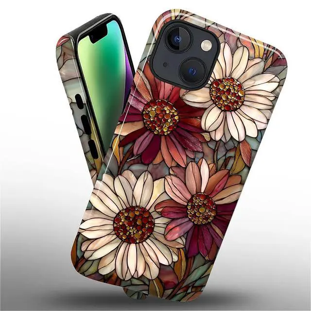 Alt view image 3 of 7 - Case for iPhone 13 iPhone 14,Durable Drop Protection Shockproof Silicone + Hard PC 2 in 1 Hybrid Protective Cover with Stylish Pattern Design - Romantic Love Flower