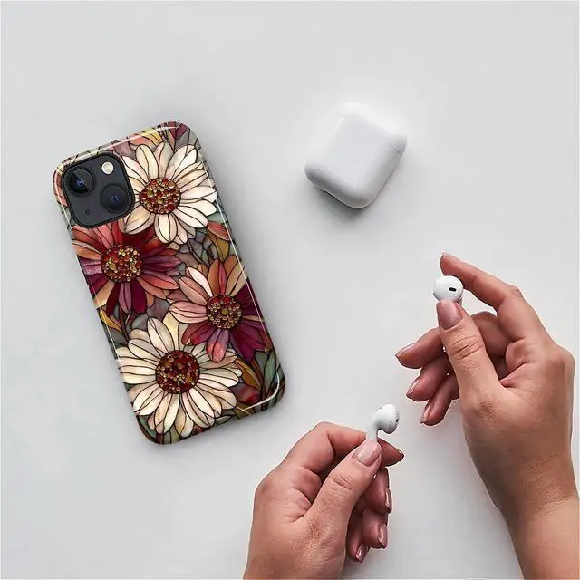 Alt view image 5 of 7 - Case for iPhone 13 iPhone 14,Durable Drop Protection Shockproof Silicone + Hard PC 2 in 1 Hybrid Protective Cover with Stylish Pattern Design - Romantic Love Flower