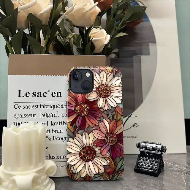 Alt view image 6 of 7 - Case for iPhone 13 iPhone 14,Durable Drop Protection Shockproof Silicone + Hard PC 2 in 1 Hybrid Protective Cover with Stylish Pattern Design - Romantic Love Flower