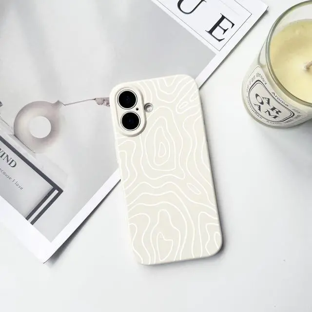 Alt view image 2 of 7 - Compatible with iPhone 16 Case Cute Spiral Ripples Pattern for Women Girls Men Trendy Slim Fit TPU Bumper Silicone Shockproof Full Camera Protection Cover - White