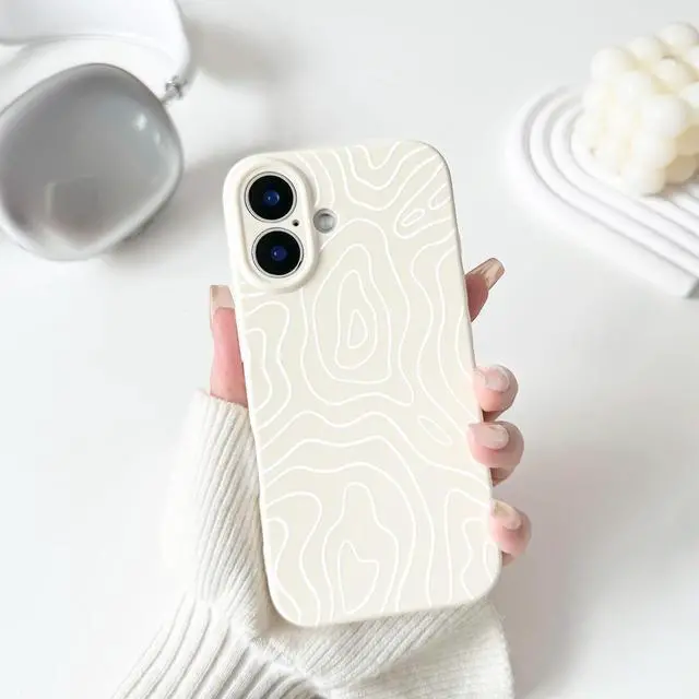 Alt view image 4 of 7 - Compatible with iPhone 16 Case Cute Spiral Ripples Pattern for Women Girls Men Trendy Slim Fit TPU Bumper Silicone Shockproof Full Camera Protection Cover - White