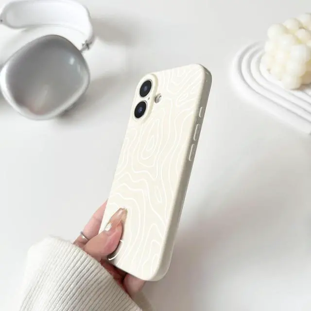 Alt view image 6 of 7 - Compatible with iPhone 16 Case Cute Spiral Ripples Pattern for Women Girls Men Trendy Slim Fit TPU Bumper Silicone Shockproof Full Camera Protection Cover - White