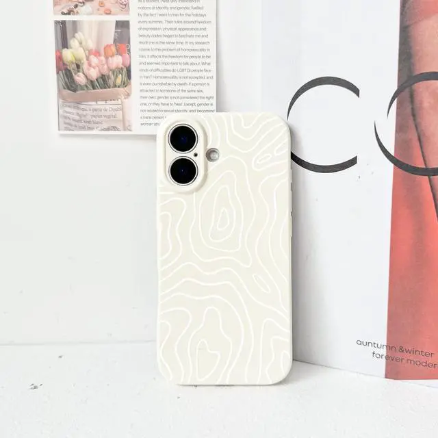 Alt view image 7 of 7 - Compatible with iPhone 16 Case Cute Spiral Ripples Pattern for Women Girls Men Trendy Slim Fit TPU Bumper Silicone Shockproof Full Camera Protection Cover - White