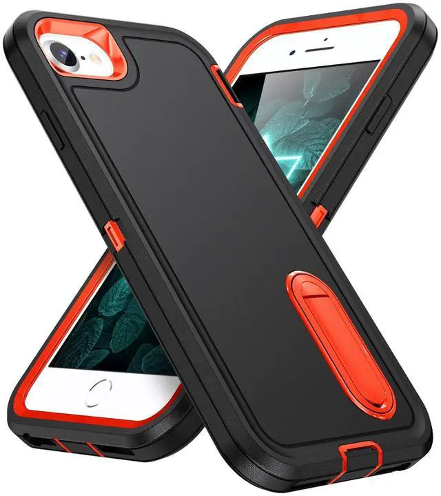 Main image of for iPhone SE 2022/2020/8/7/6S/6 Case with Kickstand, Slim Fit Heavy Duty Protection Shockproof Anti-Scratch Protective Sturdy Hard Case, Black/Orange
