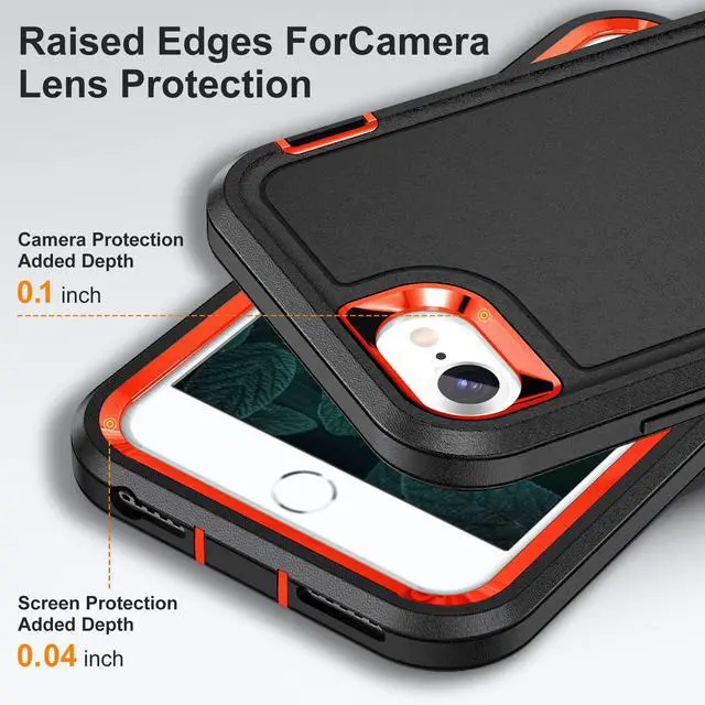 Alt view image 7 of 7 - for iPhone SE 2022/2020/8/7/6S/6 Case with Kickstand, Slim Fit Heavy Duty Protection Shockproof Anti-Scratch Protective Sturdy Hard Case, Black/Orange