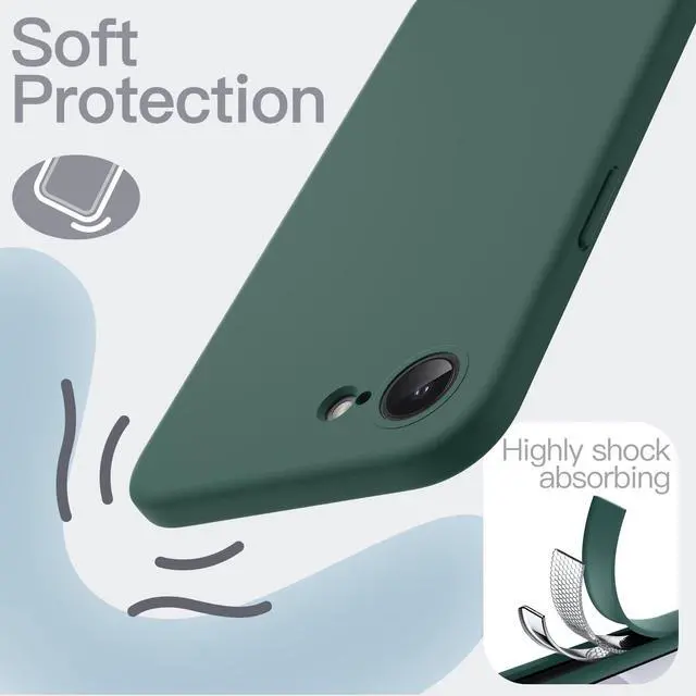 Alt view image 4 of 7 - Liquid Silicone Case for iPhone 17e (2026) / iPhone 16e, Silky Soft Touch Full-Body Protective Phone Case, Anti-Scratch Shockproof Cover with Microfiber Lining (Midnight Green)