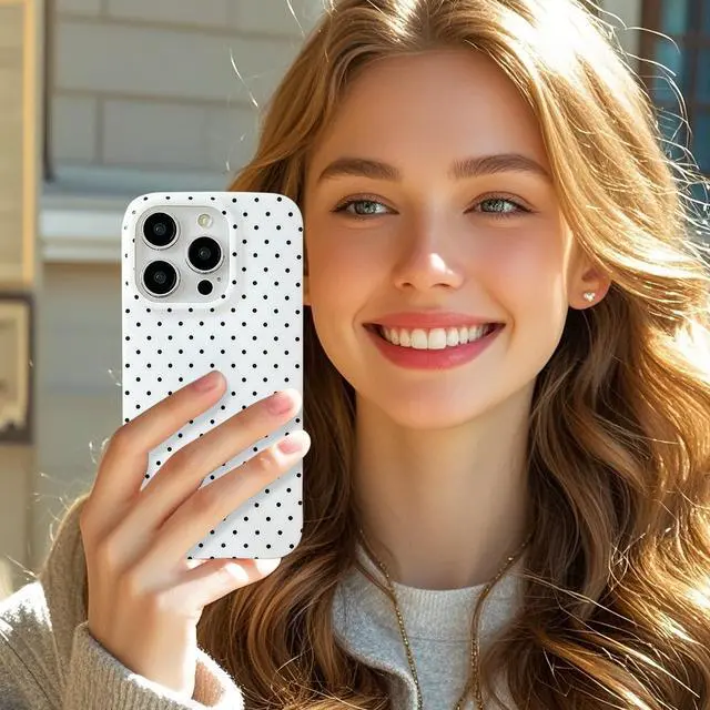 Alt view image 5 of 7 - for iPhone 13/14 Case with Cute Aesthetic Polka Dot, Fashion Simple Dot Print Pattern for Women Men,Soft TPU Slim Glossy Shockproof Case Cover(White)